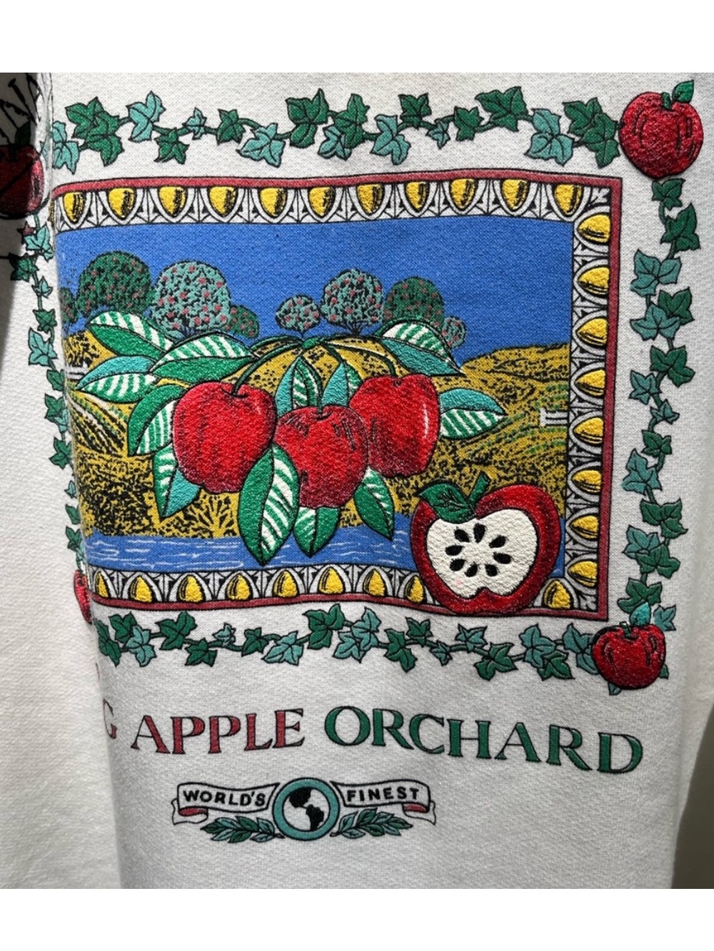 90s Sears NWT Bing Apple Orchard Fleece Sweatshirt Plus Size 1X Grandma Fall - Picture 11 of 15